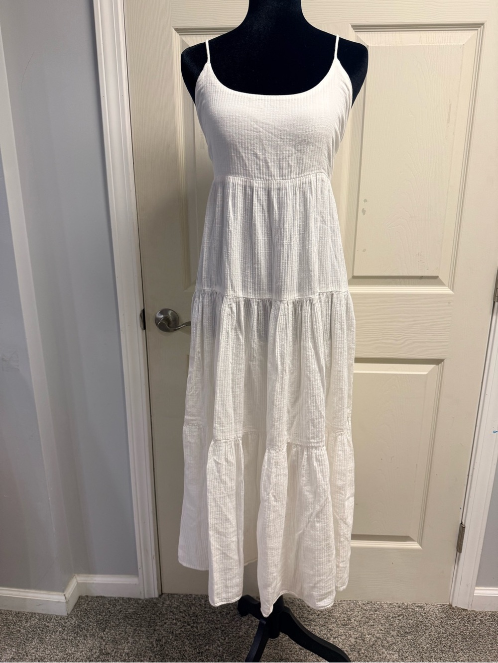 J. Crew White Tiered Spaghetti-Strap Maxi Dress